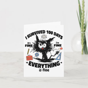 Carte Joyeux 100ème Jour De L'École Drôle Chat Noir 100 