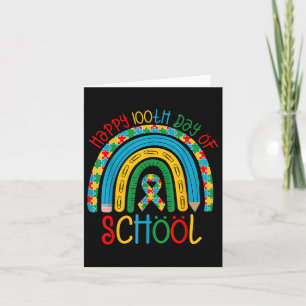 Carte Joyeux 100ème Jours D'École - Puzzle Autisme Ruban