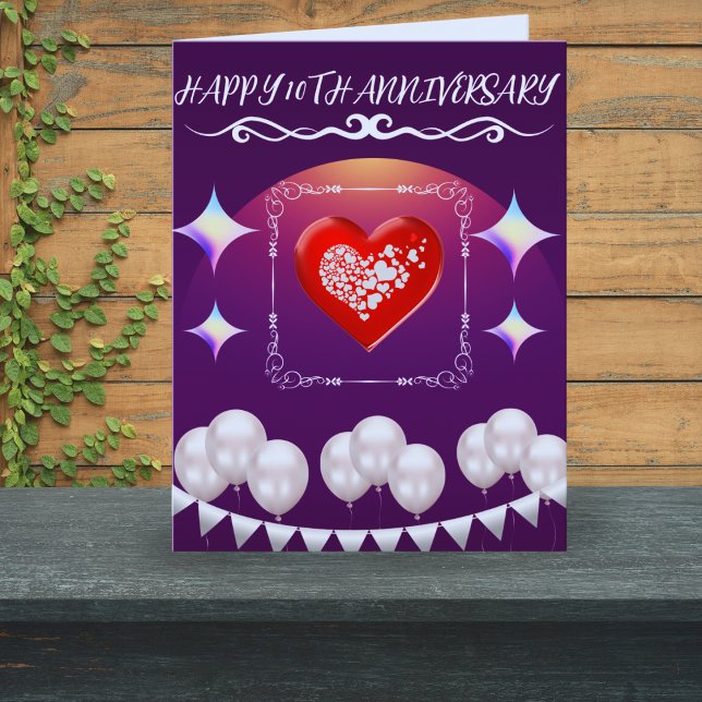 Carte Joyeux 10e anniversaire Elegant Boho Balloon Bleu (Créateur téléchargé)