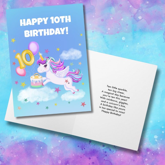 Carte Joyeux 10e anniversaire licorne avec gâteau d'anni (Créateur téléchargé)