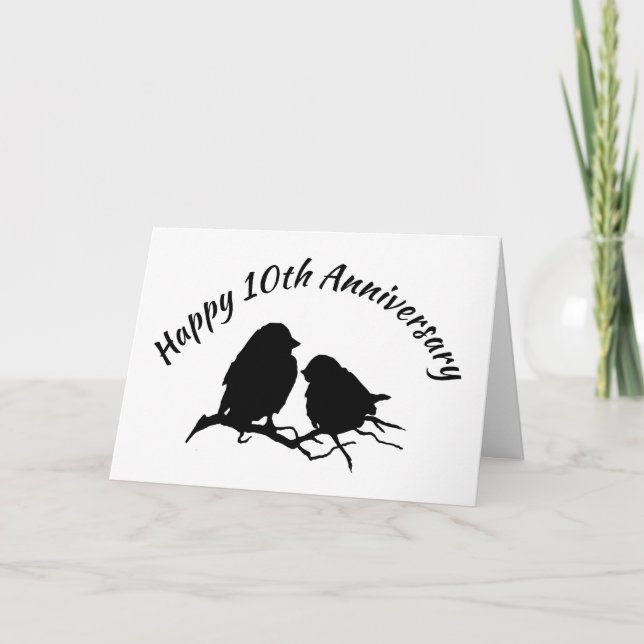 Carte Joyeux 10e anniversaire mignon couple d'oiseaux Si (Devant)