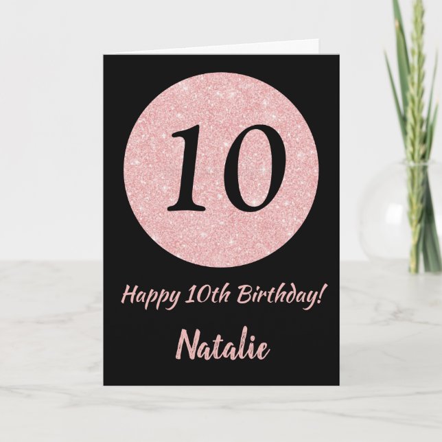 Carte Joyeux 10e anniversaire Noir et Rose Or rose (Devant)