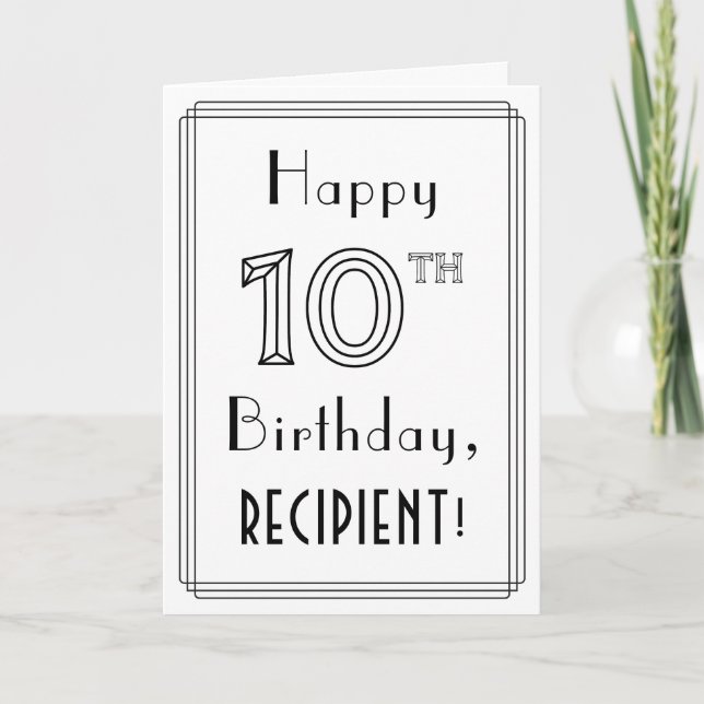 Carte Joyeux 10e anniversaire, style Art déco avec nom p (Devant)