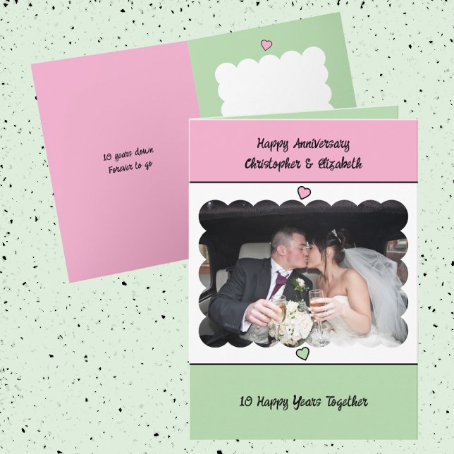 Carte Joyeux 10ème Anniversaire ajoutez nom rose vert (Créateur téléchargé)