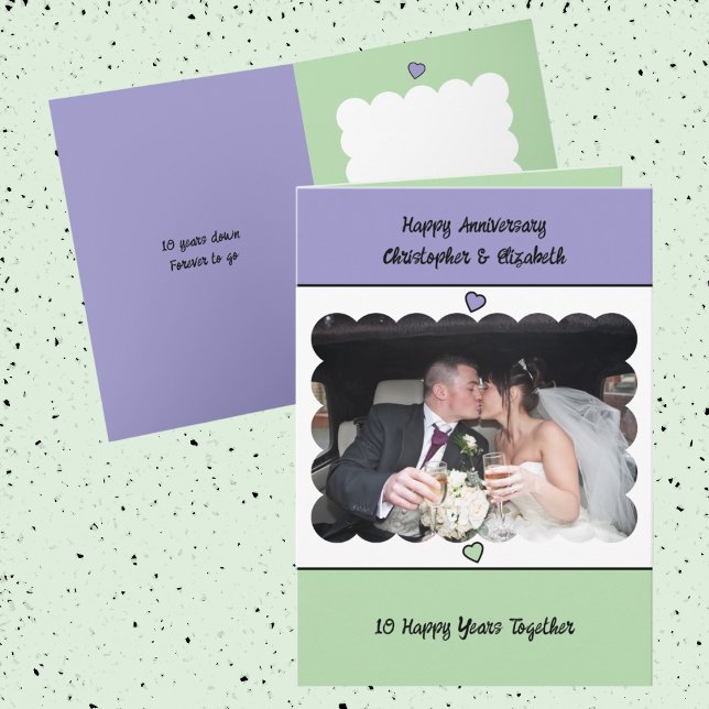 Carte Joyeux 10ème Anniversaire ajoutez nom violet vert (Créateur téléchargé)