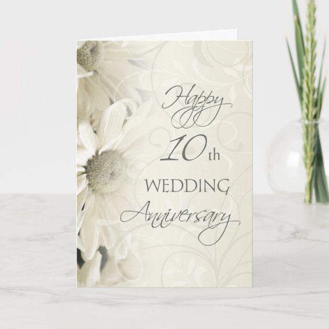 Carte Joyeux 10ème Anniversaire de Mariage Fleurs  (Devant)