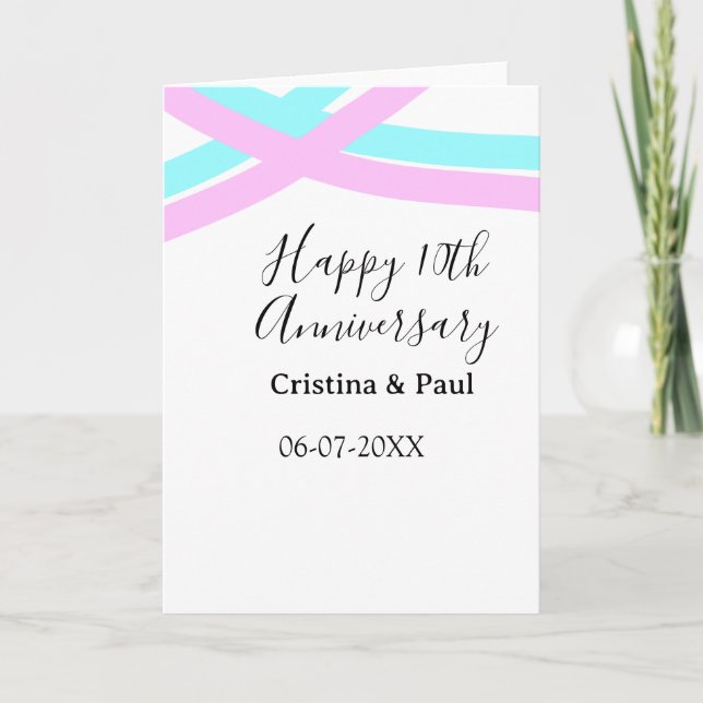 Carte Joyeux 10ème anniversaire de mariage simple nom mi (Devant)