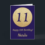 Carte Joyeux 11e anniversaire Marine Parties scintillant<br><div class="desc">Bonne carte de Parties scintillant bleu et or 11e anniversaire de la Marine avec nom personnalisé. Pour plus de personnalisation,  cliquez sur le bouton "Customiser" et utilisez notre outil de conception pour modifier ce modèle.</div>