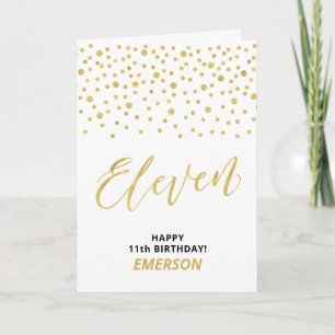 Carte Joyeux 11e anniversaire personnalisé Or & Noir