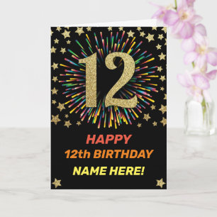 Carte Joyeux 12e anniversaire Black & Gold Rainbow Firew