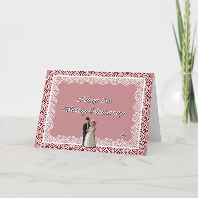Carte Joyeux 13e anniversaire de mariage en dentelle (Devant)