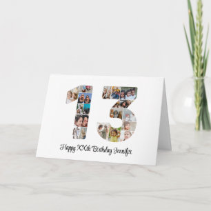 Carte Joyeux 13e anniversaire numéro 13 Collage photo pe