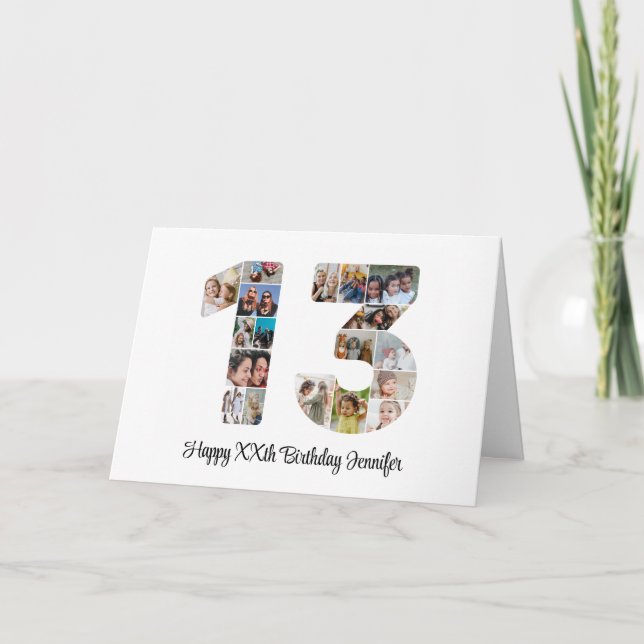 Carte Joyeux 13e anniversaire numéro 13 Collage photo pe (Devant)