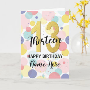 Carte Joyeux 13ème anniversaire Pastel Arc-en-ciel et fi