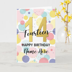 Carte Joyeux 14ème anniversaire Pastel Arc-en-ciel et fi