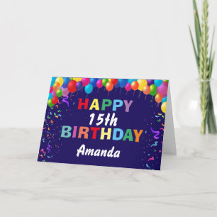 Carte Joyeux 15e anniversaire Ballons colorés Marine Ble