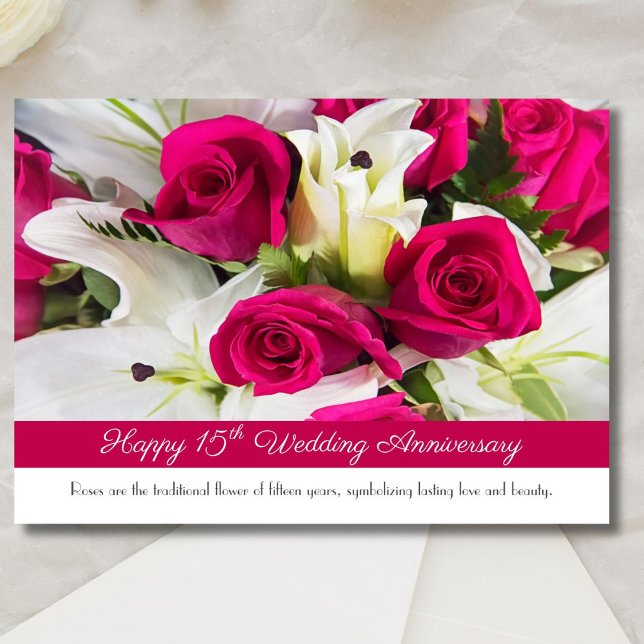 Carte Joyeux 15e Anniversaire de Mariage avec des Roses  (Créateur téléchargé)