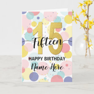 Carte Joyeux 15e anniversaire Pastel Rainbow and Gold Gi
