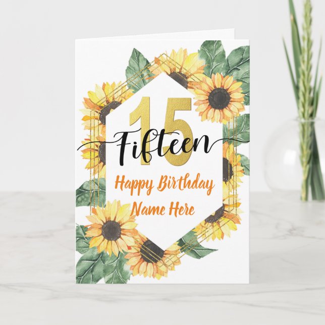 Carte Joyeux 15e anniversaire Sunflower Salutation (Devant)
