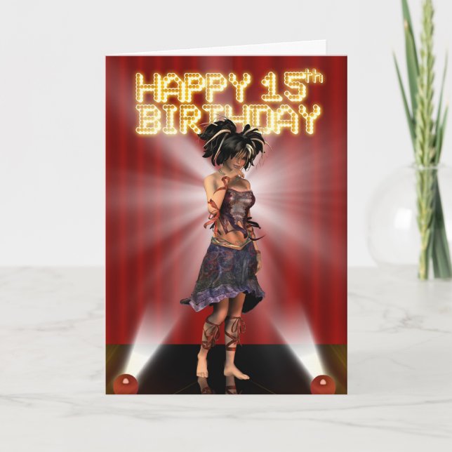 Carte Joyeux 15h anniversaire, star deva sur la scène (Devant)