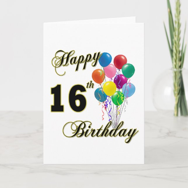 Carte Joyeux 16e anniversaire cadeaux et vêtements d'ann (Devant)