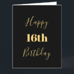 Carte Joyeux 16e anniversaire Gold Jaune Black âge perso<br><div class="desc">Conçu avec un modèle de texte jaune or pour "Happy 16th Birthday" et message personnalisé que vous pouvez modifier pour customiser et aussi un arrière - plan de couleur personnalisé!</div>