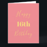 Carte Joyeux 16e anniversaire Gold Yellow Rose âge perso<br><div class="desc">Conçu avec un modèle de texte jaune or pour "Happy 16th Birthday" et message personnalisé que vous pouvez modifier pour customiser et aussi un arrière - plan de couleur personnalisé!</div>