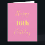 Carte Joyeux 16e anniversaire rose or jaune âge personna<br><div class="desc">Conçu avec un modèle de texte jaune or pour "Happy 16th Birthday" et message personnalisé que vous pouvez modifier pour customiser et aussi un arrière - plan de couleur personnalisé!</div>