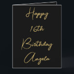 Carte Joyeux 16e anniversaire Seize Or Black Nom personn<br><div class="desc">Conçu avec un modèle de texte jaune doré pour le message "Joyeux Seizième anniversaire" avec un modèle de nom personnalisé que vous pouvez modifier à la personnaliser et aussi arrière - plan de couleur personnalisé!</div>