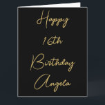 Carte Joyeux 16e anniversaire Seize Personnalisé Nom Or<br><div class="desc">Conçu avec un modèle de texte jaune doré pour le message "Joyeux Seizième anniversaire" avec un modèle de nom personnalisé que vous pouvez modifier à la personnaliser et aussi arrière - plan de couleur personnalisé!</div>