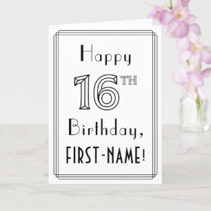 Carte Joyeux 16ème anniversaire, style Art Déco avec nom