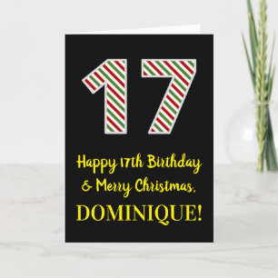 Carte Joyeux 17e anniversaire & Joyeux Noël, Nom personn