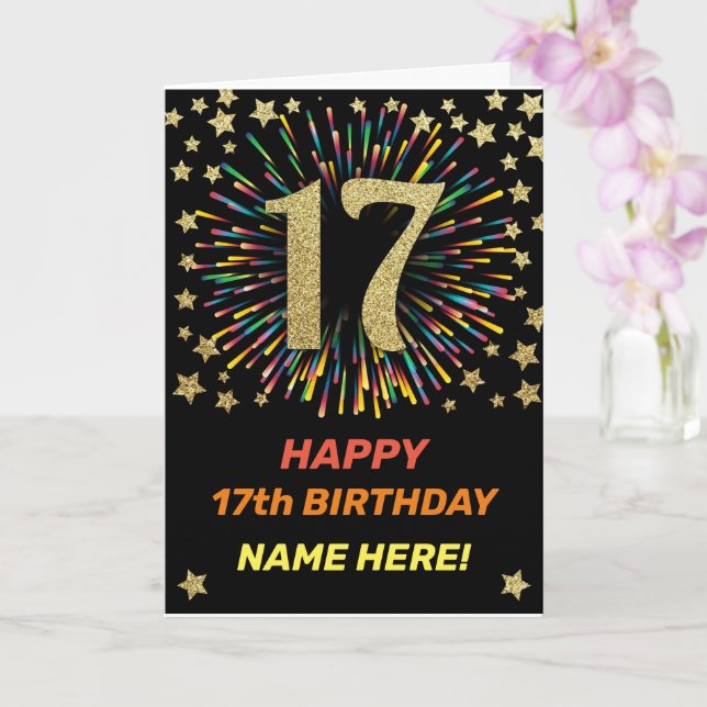 Carte Joyeux 17ème anniversaire Black & Gold Rainbow Fir (Orchidée)