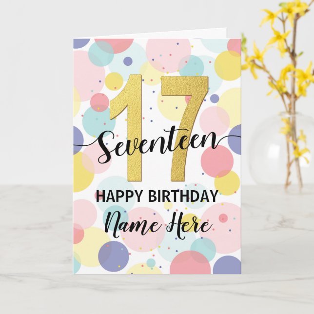 Carte Joyeux 17ème anniversaire Pastel Arc-en-ciel et fi (Fleur jaune)