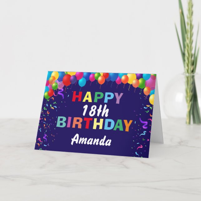 Carte Joyeux 18e anniversaire Ballons colorés Marine Ble (Devant)