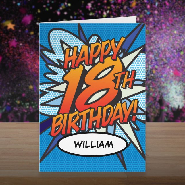 Carte Joyeux 18e ANNIVERSAIRE Bande Dessinée Pop Art (Fun HAPPY 18TH BIRTHDAY Comic Book Card)