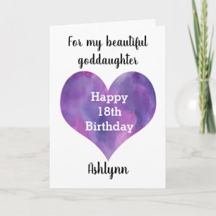 Carte Joyeux 18e anniversaire filleule Purple Heart