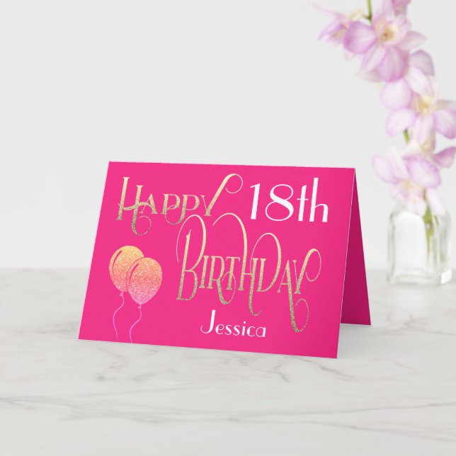 Carte Joyeux 18e anniversaire Nom Ornate Hot Pink Gold (Orchidée)
