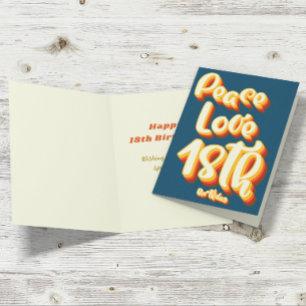 Carte Joyeux 18e Anniversaire Peace Love Blue Rétro Groo