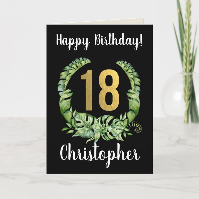 Carte Joyeux 18e anniversaire Son moderne Gold Wreath No (Devant)