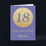 Carte Joyeux 18e Birthday and Gold Glitter<br><div class="desc">Happy 18e Birthday and Gold Glitter Card with personalized name. For further customization,  please click the "Customize it" button and use our design tool to modify this template.</div>