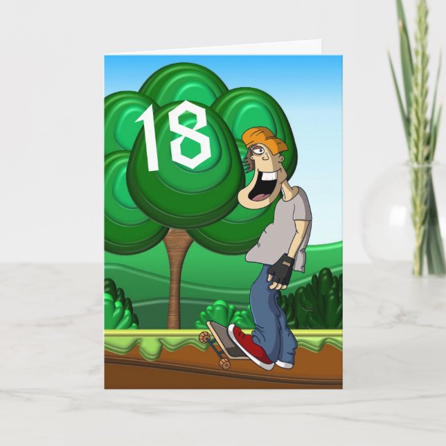 Carte Joyeux 18ème anniversaire faisant de la planche à (Devant)