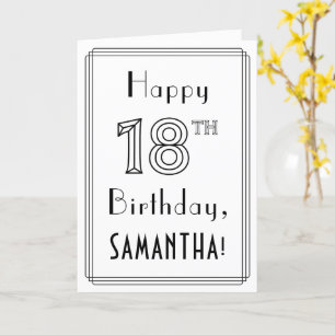 Carte Joyeux 18ème anniversaire, style Art Déco avec nom