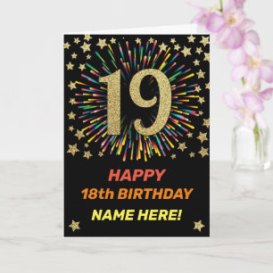 Carte Joyeux 19e anniversaire Black & Gold Rainbow Firew