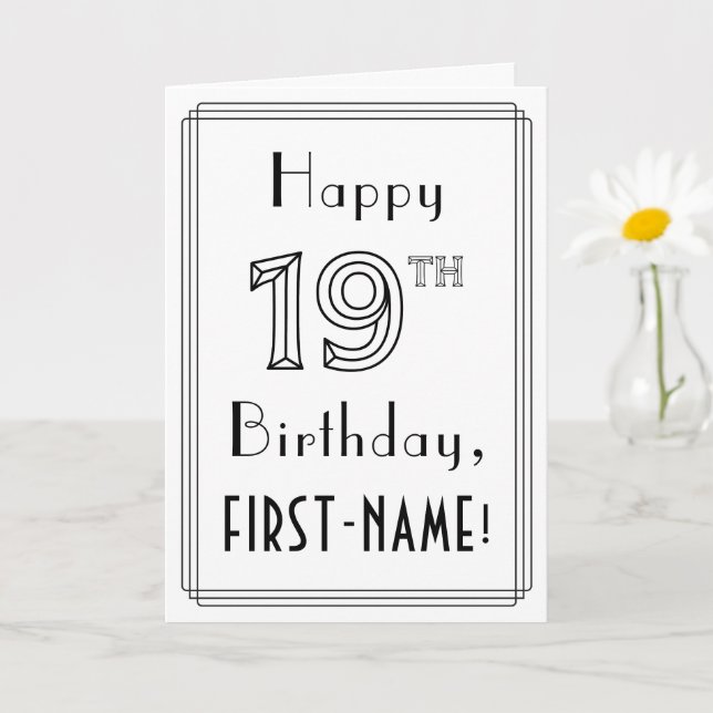 Carte Joyeux 19e anniversaire, style Art déco avec nom p (Petite plante)