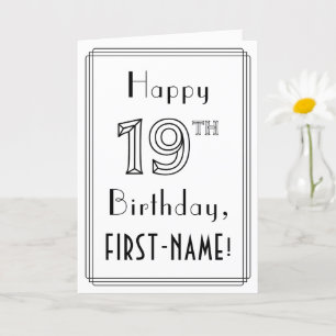 Carte Joyeux 19e anniversaire, style Art déco avec nom p