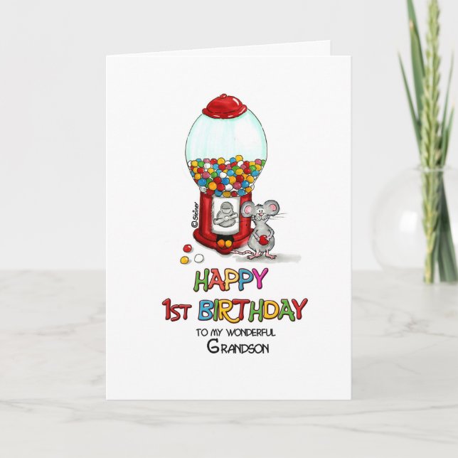 Carte Joyeux 1er anniversaire à mon merveilleux petit-fi (Devant)