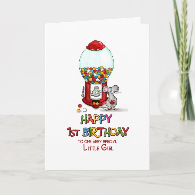 Carte Joyeux 1er anniversaire à une petite fille très sp (Devant)
