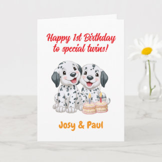 Carte Joyeux 1er anniversaire aux jumelles et jumeaux, c