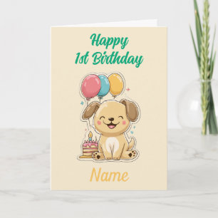 Carte Joyeux 1er Anniversaire, Chiot, Message Personnali